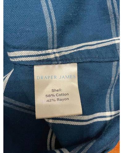 Draper James Womens Button Up Shirt Blue Plaid Long Sleeve Cuff Round Hem 2