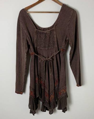 Sacred Threads  Boho Asymmetric Earthy Embroidered Dress Size Small - Medium