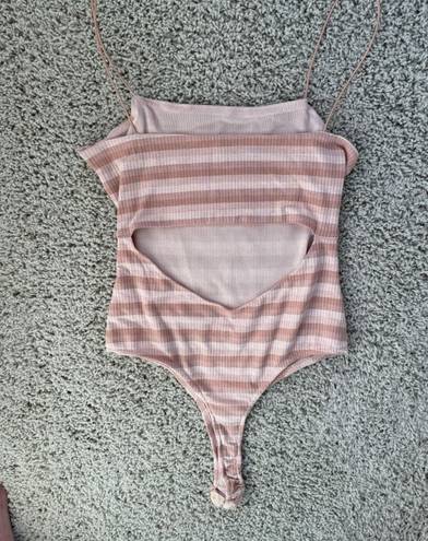 Skylar Rose Y2K Ribbed Square Neck Cutout Spaghetti Strap Striped Bodysuit Med