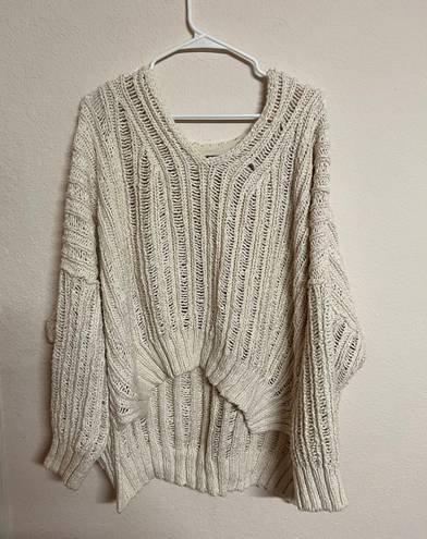 Free People nwot  Women's cream M cotton oversized sweater crochet.