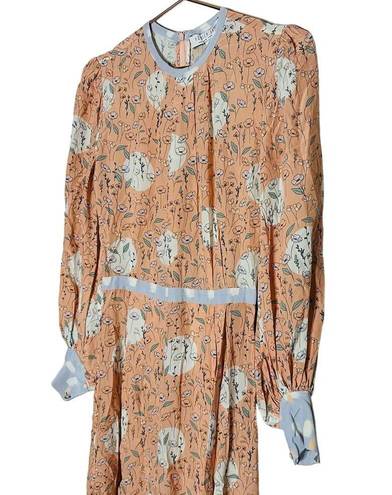 Hunter Bell  Women's Silk Casper Marfa Flowers Peach Floral Midi Dress Size 0