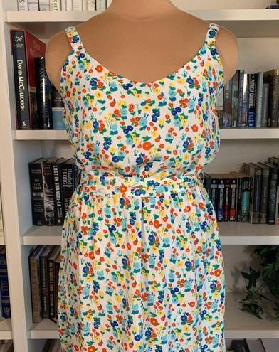 Bebop  Dress Mini White Tank Bright Floral Scoopneck Flirty Sleeveless Size Large