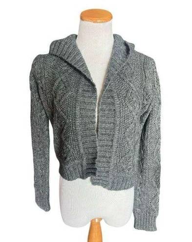 CAbi Womens  Cable Knit 610 Hooded Charcoal Alpaca Open Cardigan Sweater - Sz S