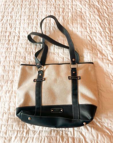 Stone Mountain Cream Colored Canvas Genuine Leather Shoulder Bag