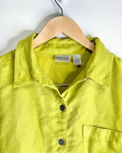 Chico's  Shirt Womens Large Green Faux Suede Button Down Front Pocket Casual