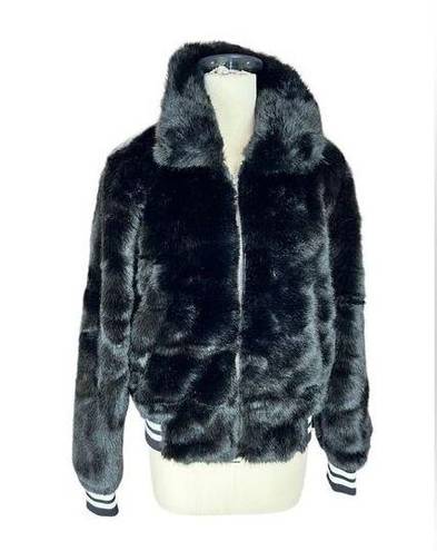 n:philanthropy N:Philantrophy black faux fur bomber jacket size small, nwt