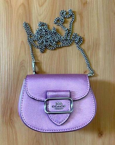 Coach  Silver/Metallic Lilac Morgan Card Case On A Chain #CP245