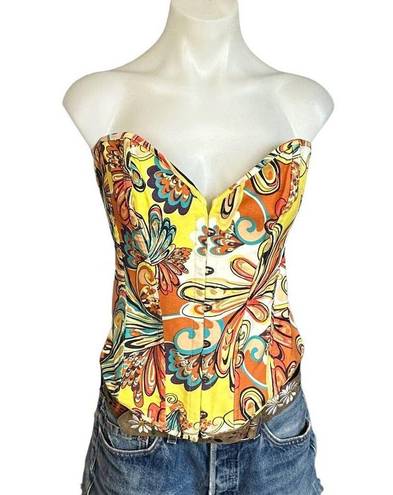 Western Paisley Lace Up Corset LARGE Boning Sweatheart Festival Cowgirl Coquette