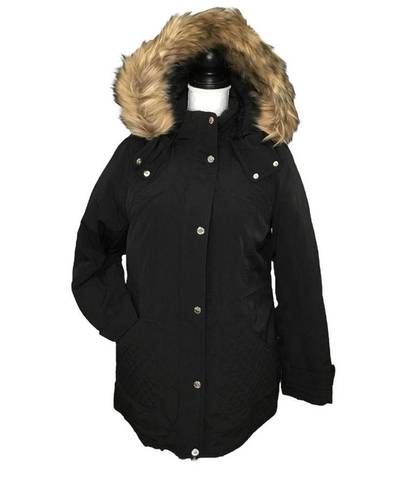 Gallery NWT  Faux Fur Trim Hoodie Soccer Mom Polyfill Jacket Coat Black S