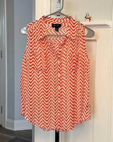 AB Studio Sz S Fabulous Sleeveless Blouse Button Down Shirt Coral & White