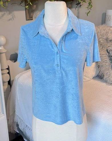 Polo Baby Blue Terry Top Button  Short Sleeve Crop Womens Small NEW