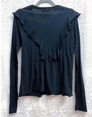 Wildfox  Tea Rose Lucienne Long Sleeve Top In Black Size M GUC Embroidered Ruffle