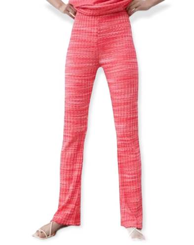 ZARA Pink Knit High Rise Ribbed Flare Elastic Waist Pants Size Large NWT