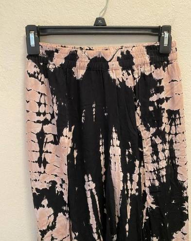 Young Fabulous and Broke  Black Tie Dye Palms Split Wide Leg Pant.