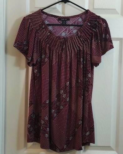 Style & Co Women's  Maroon Cream Blouse Size Medium EUC #0849