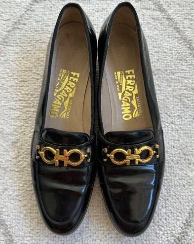 Salvatore Ferragamo Vintage  Black Patent Leather Loafers Sz 7