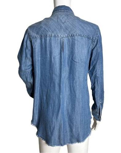 Rails  Shirt Womens XS Blue Carter Button Down Dark Vintage Wash Raw Hem Chambray