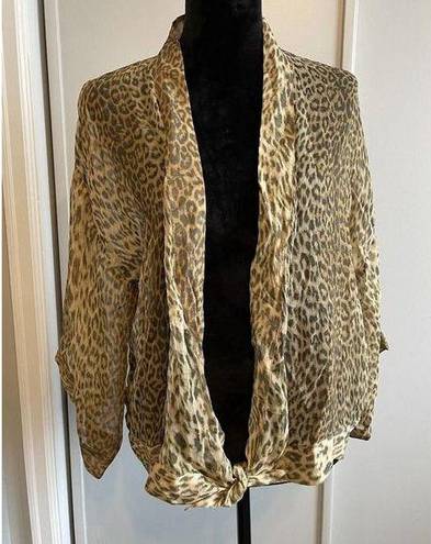 Coldwater Creek  Women’s Small Sheer Silk Leopard Tie Front Blouse Kimono Top NEW