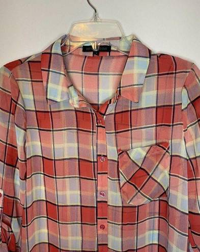 Hot & Delicious  Womens Sheer Button-Up Plaid Size Small