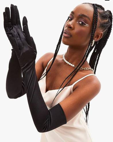 Amazon Long Black Satin Gloves 