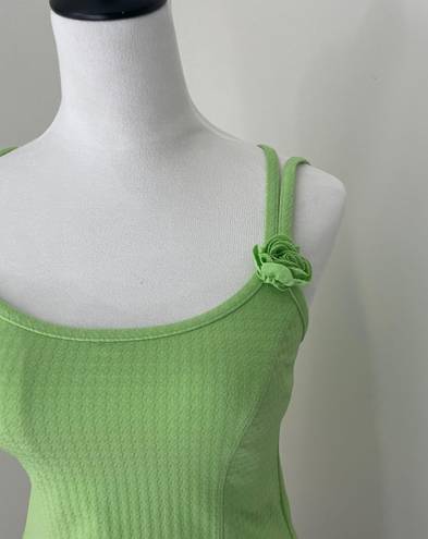 The Vintage Shop Vintage Monochromatic Lime Green Houndstooth Rose Tank Top