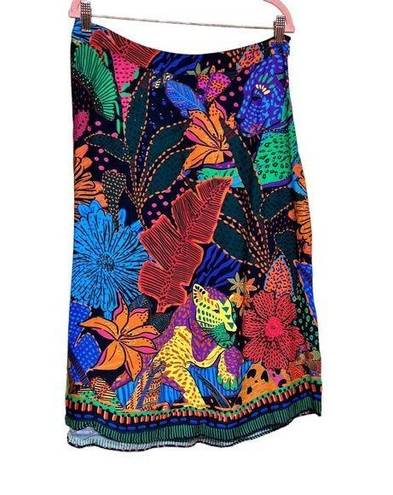 Farm Rio  Black Cool Leopards Printed Midi Skirt  Women’s Size Large