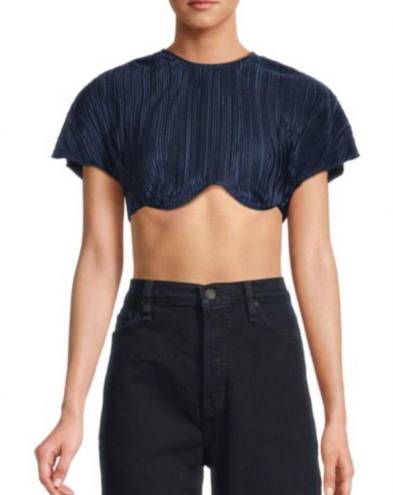 ONIA NWT WeWoreWhat Plisse Underwire Crop Top Short Sleeve Deep Navy size Medium