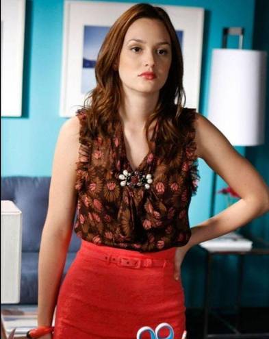 Catherine Malandrino ASO Gossip Girl Blair Waldorf Hot Pink Lace Print Floral Skirt with Belt Pencil