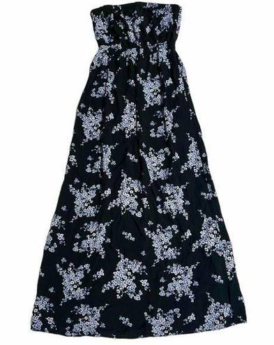 Old Navy EUC  Strapless Floral Maxi Dress, Size Medium, Black, Blue & White Multi