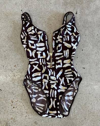 La Blanca Vintage Zip Up One Piece Swimsuit