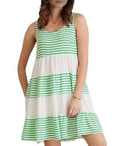 Entro  Green & White Striped Tiered Sleeveless Dress Size Medium