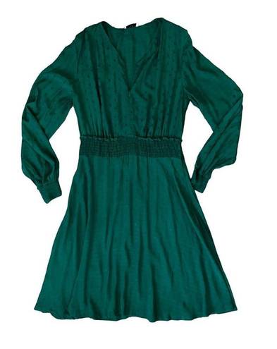 Sandro  Paris 42 8 10 Claudia Emerald Green Dot Jacquard Dress Mini Satin Viscose