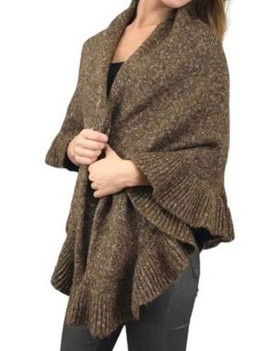 CAbi  #757 sweater knit ruffled shawl cape poncho wrap one size brown