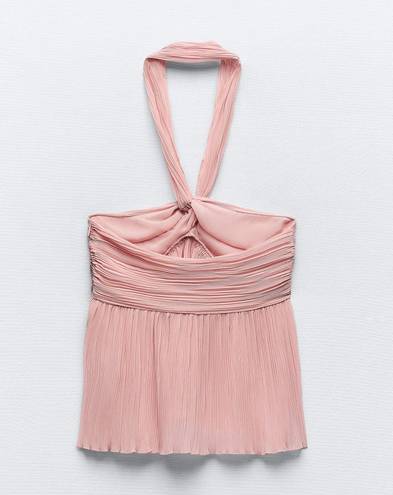 ZARA Pink Pleated Knot Top