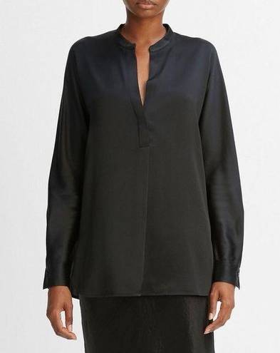 Vince  M Silk Satin Band-Collar Blouse in Black