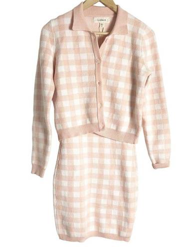 l*space L* Francie Pink Gingham Sweater Mini Dress Cardigan Co-Ord Set Size M