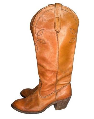 Vintage Brown Leather Cowboy Boots Size 8.5