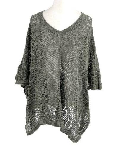 J.Jill  Linen Blend Relaxed Knit Poncho Crochet Sweater Olive Green One Size