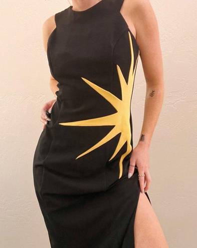 Joseph Ribkoff Vintage 1970's  Black Star Sleeveless Side Slit Maxi Gown