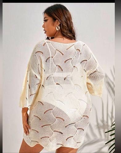 SheIn  Curve Crochet Knit Coverup Dress Long Sleeve Tan Size 3XL Plus Tan Beige