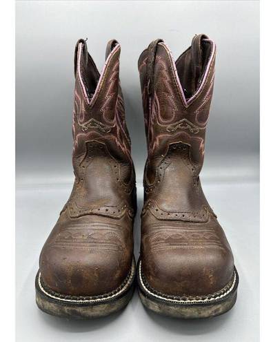 Justin Boots Justin Womens Boots 8.5 Western Justin Gypsy Steel Toe Work Leather Brown Pink