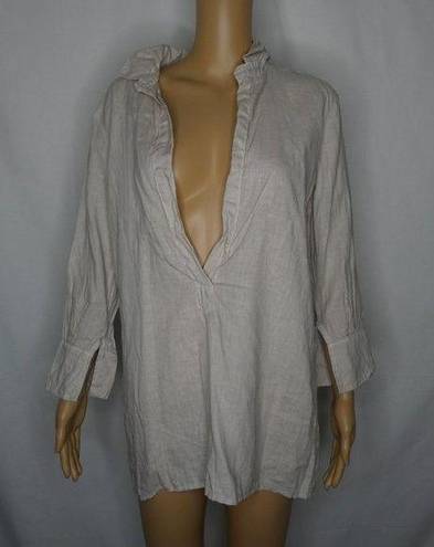 CP Shades  Linen Open Neck Lagenlook Tunic Blouse S