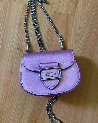 Coach  Silver/Metallic Lilac Morgan Card Case On A Chain #CP245