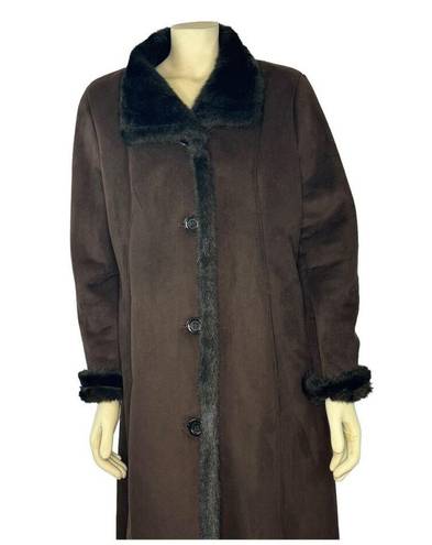 Jones New York Vintage 's luxe style trimmed, faux fur long brown coat size large