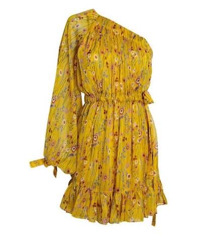 Alexis  Edyta Floral One-Shoulder Dress yellow metallic Flowy