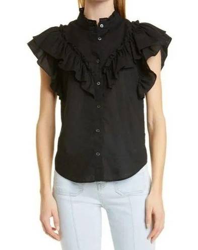 Veronica Beard  Black Button Down Ruffle Blouse Size Medium