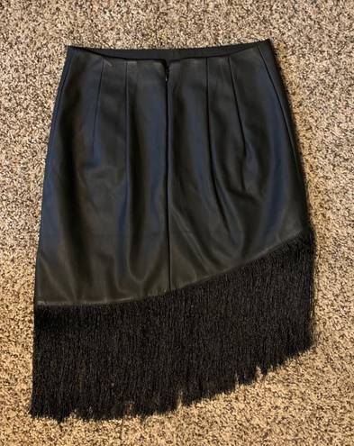 EXPRESS Asymmetrical Black Leather Fringe Skirt