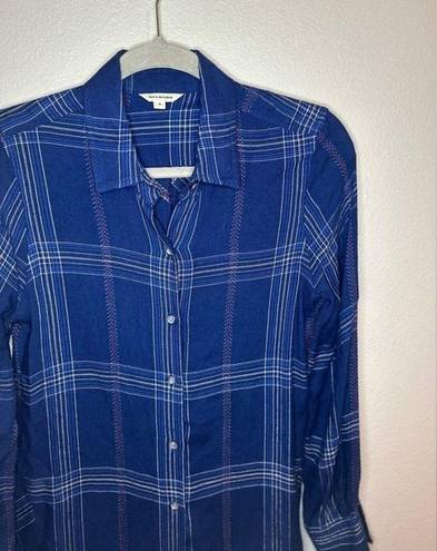 Max Studio  Blue Plaid Long Sleeve Rayon Button Up High-Low Shirt - Size S