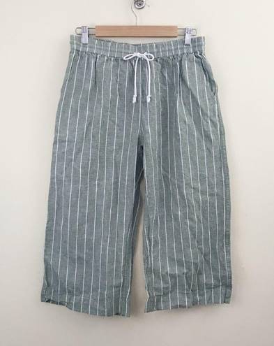 BeachLunchLounge  Margo Comfy Linen Cotton Wide Leg Cropped Crop Green Pants M