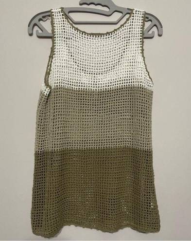 Tommy Bahama  swim cover neutral color block open knit cotton netting tank top